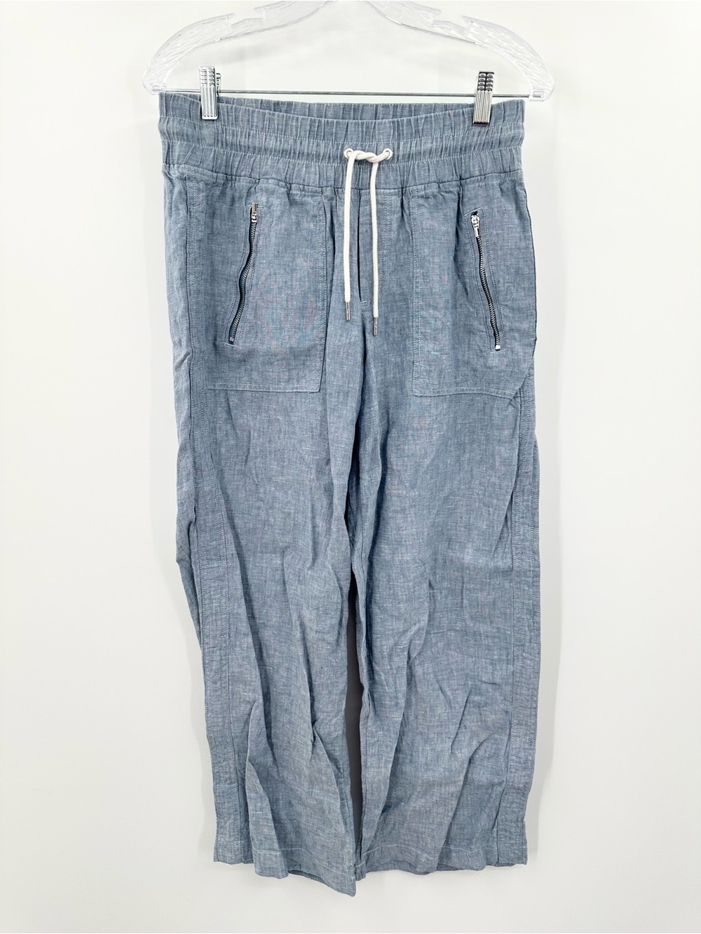 Athleta Light Blue Wide Leg Linen-Blend Drawstring Pants